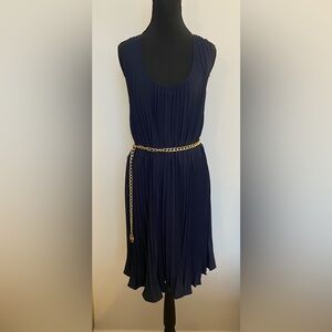Michael Kors Navy Blue Dress with Gold Chain Belt Large